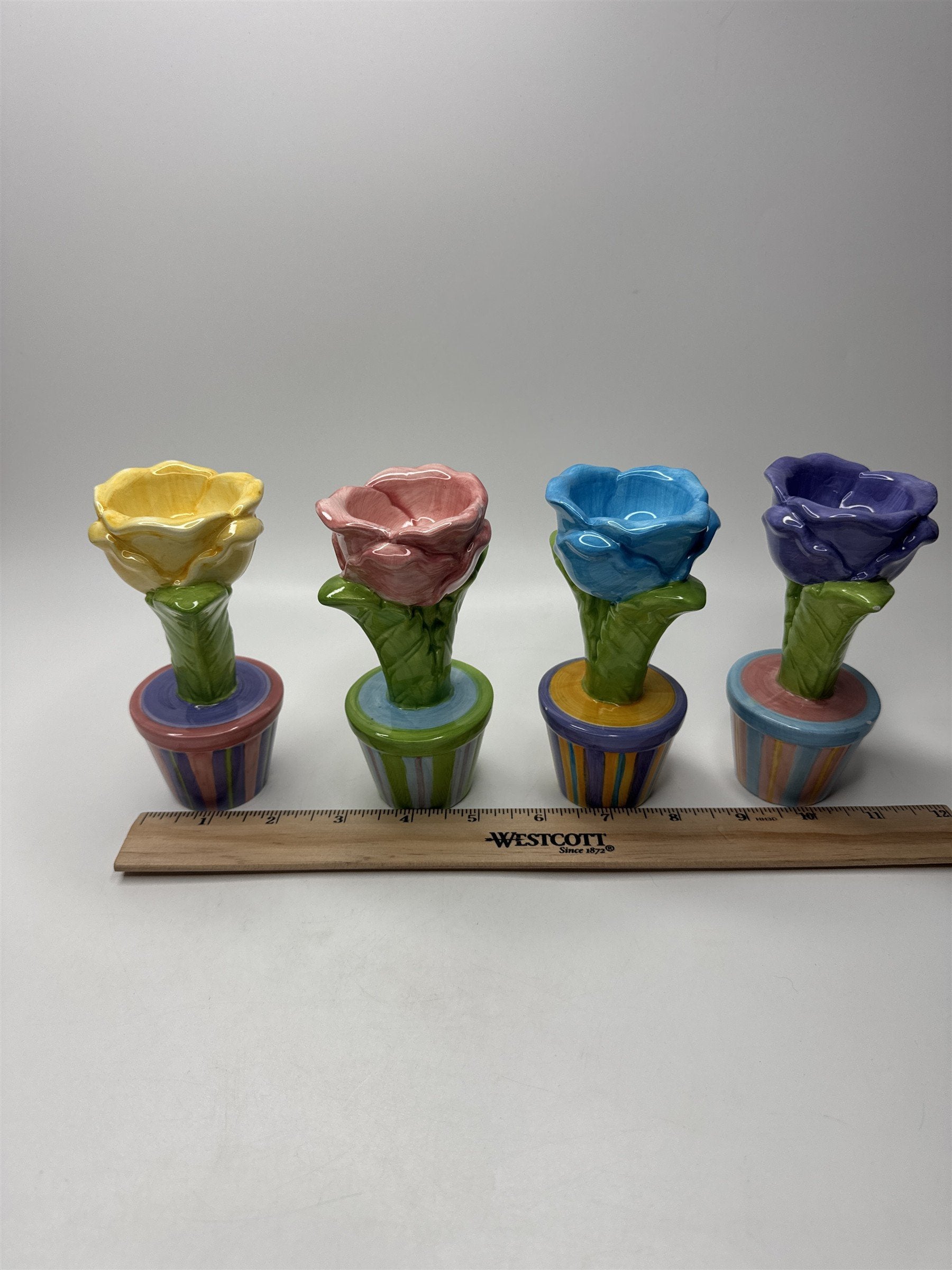 Set of 4 Vintage Ceramic Colorful Spring Flowers Home Decor Set