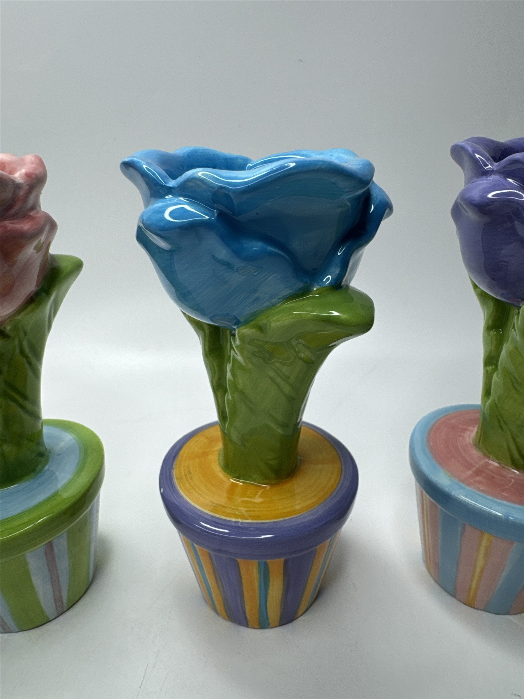 Set of 4 Vintage Ceramic Colorful Spring Flowers Home Decor Set