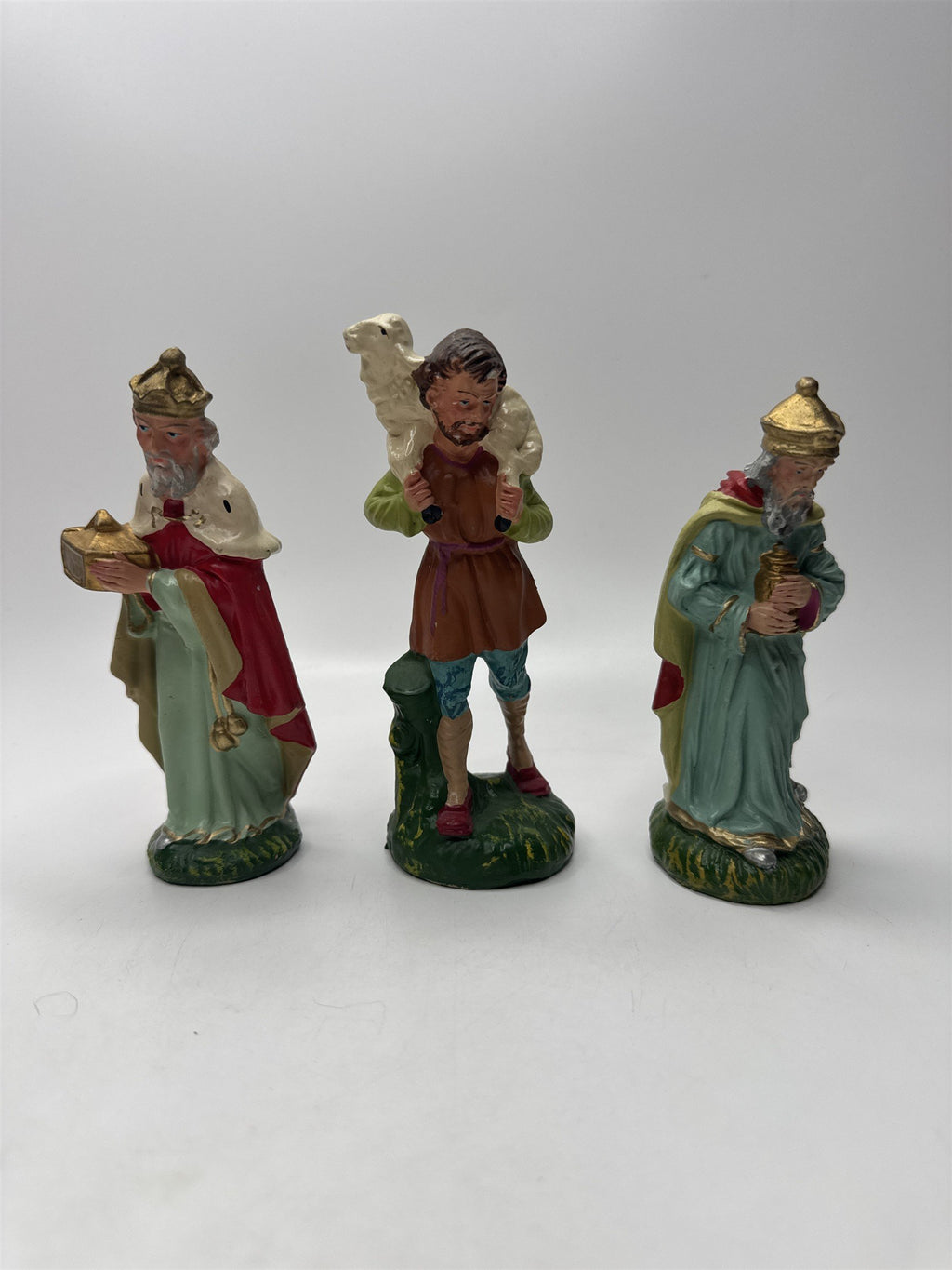 Set of 3 Vintage Wide Man/King/Shepard Nativity 5" Paper Mache Figures Italy