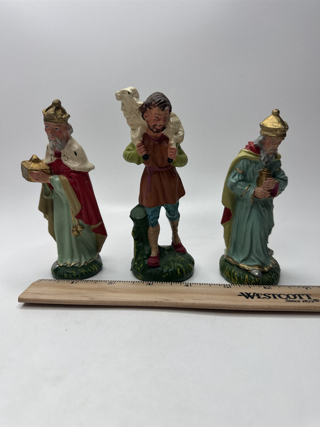 Set of 3 Vintage Wide Man/King/Shepard Nativity 5" Paper Mache Figures Italy