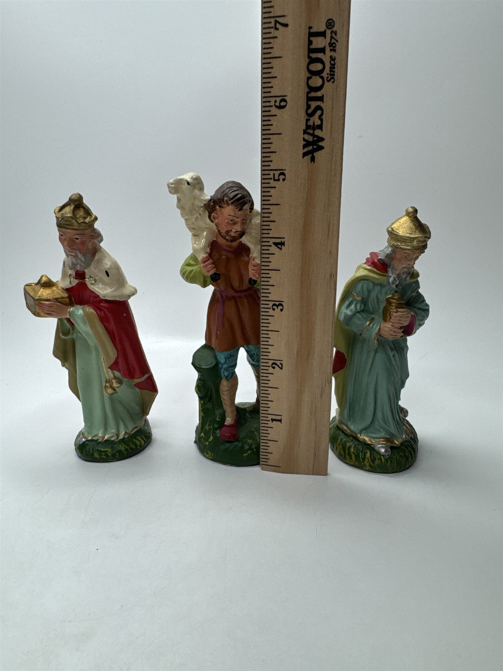 Set of 3 Vintage Wide Man/King/Shepard Nativity 5" Paper Mache Figures Italy