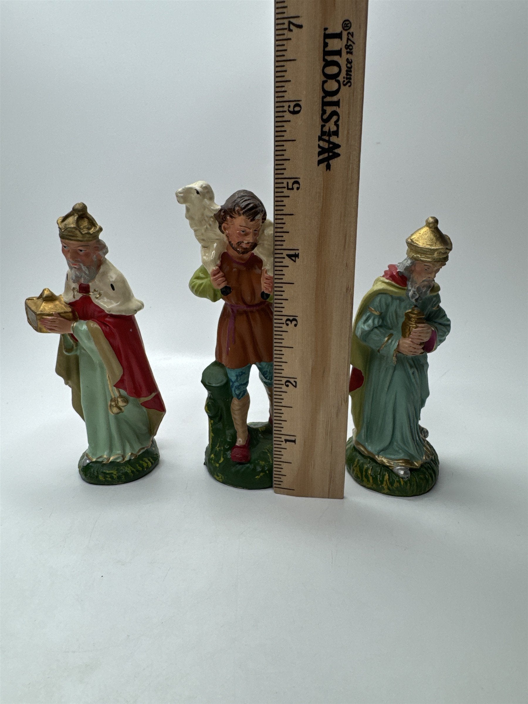 Set of 3 Vintage Wide Man/King/Shepard Nativity 5" Paper Mache Figures Italy