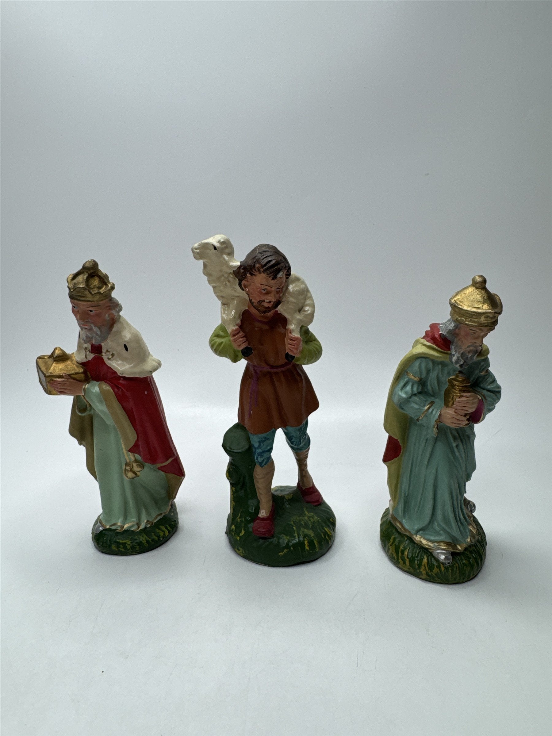 Set of 3 Vintage Wide Man/King/Shepard Nativity 5" Paper Mache Figures Italy