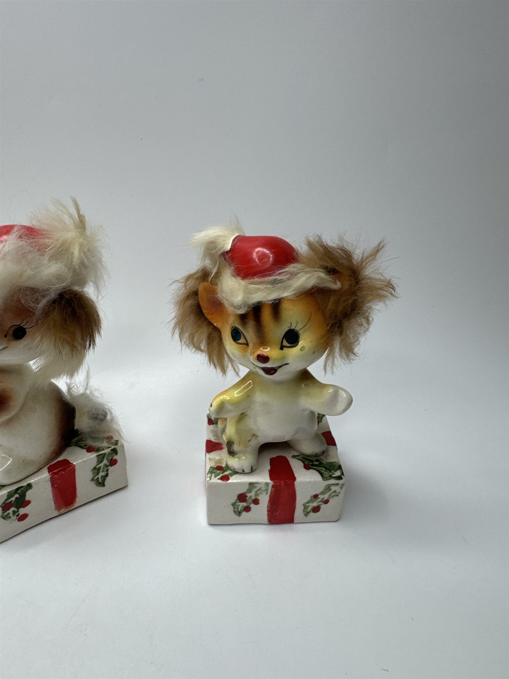 RARE!! Vtg UCAGCO Anthropomorphic Christmas Skunk Tiger Cat and Dog Ceramic Figs