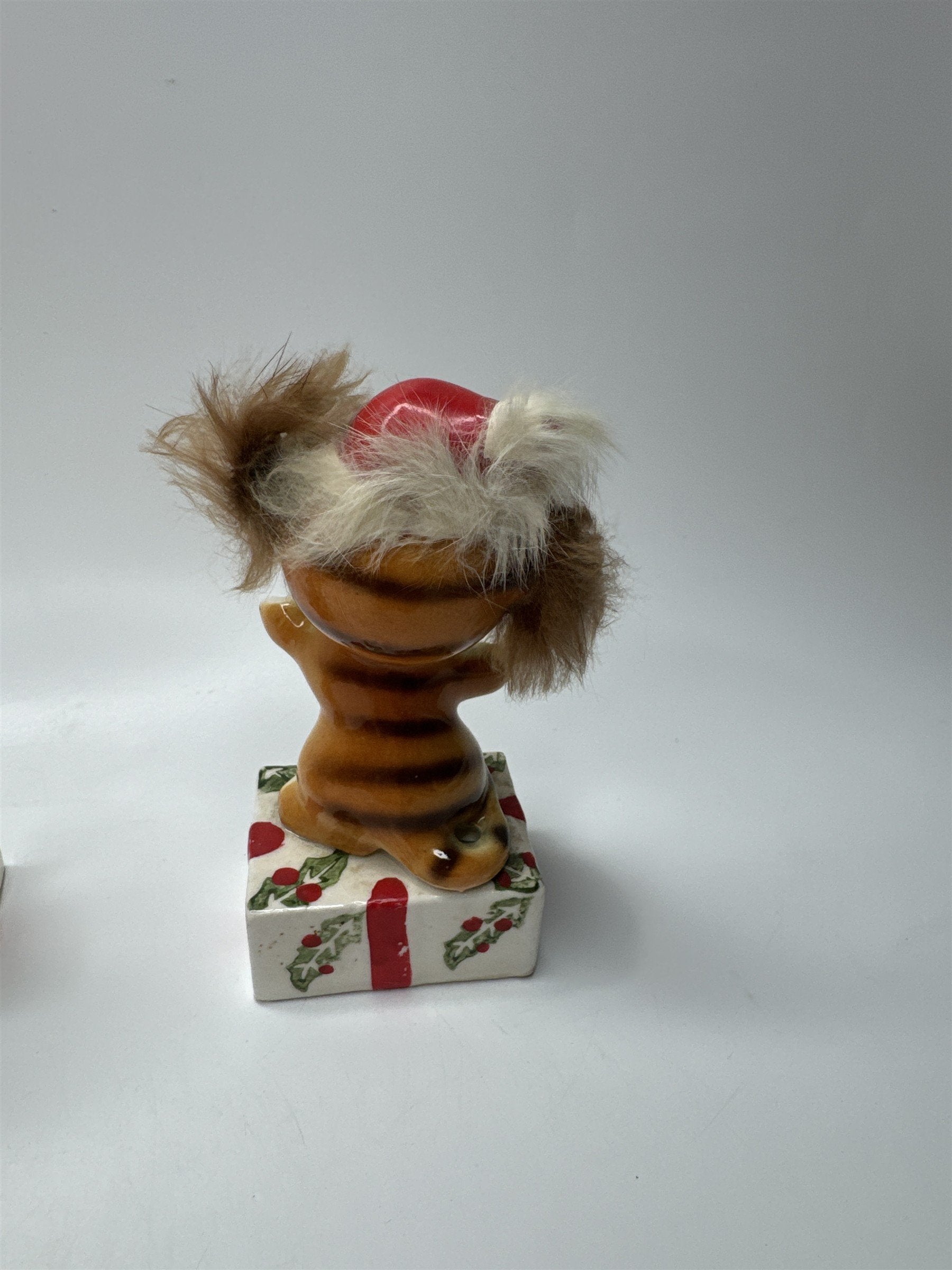 RARE!! Vtg UCAGCO Anthropomorphic Christmas Skunk Tiger Cat and Dog Ceramic Figs