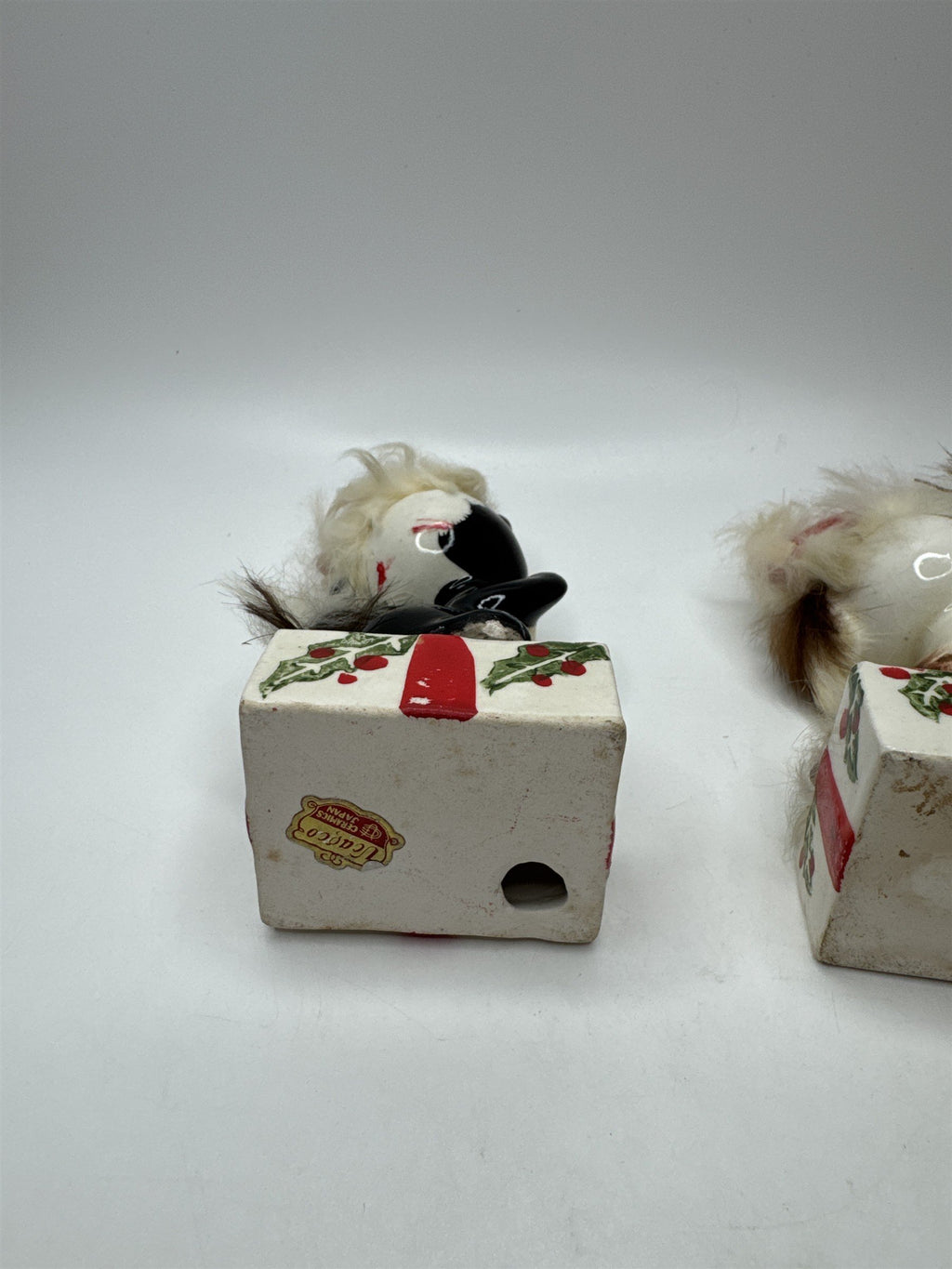 RARE!! Vtg UCAGCO Anthropomorphic Christmas Skunk Tiger Cat and Dog Ceramic Figs