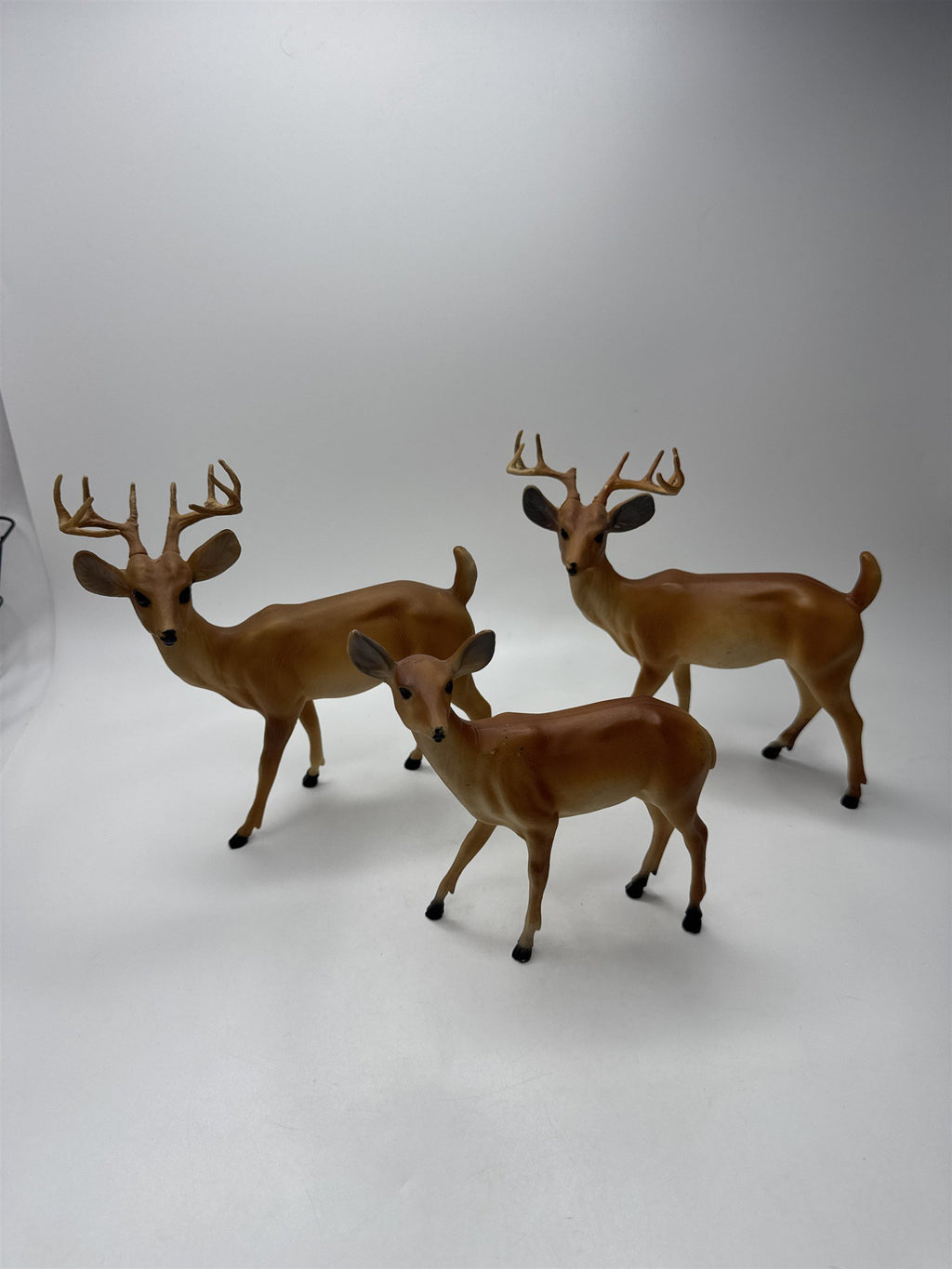 Set of 3 Vintage Hong Kong Hard Plastic Deer Family (2 Bucks, 1 Doe)
