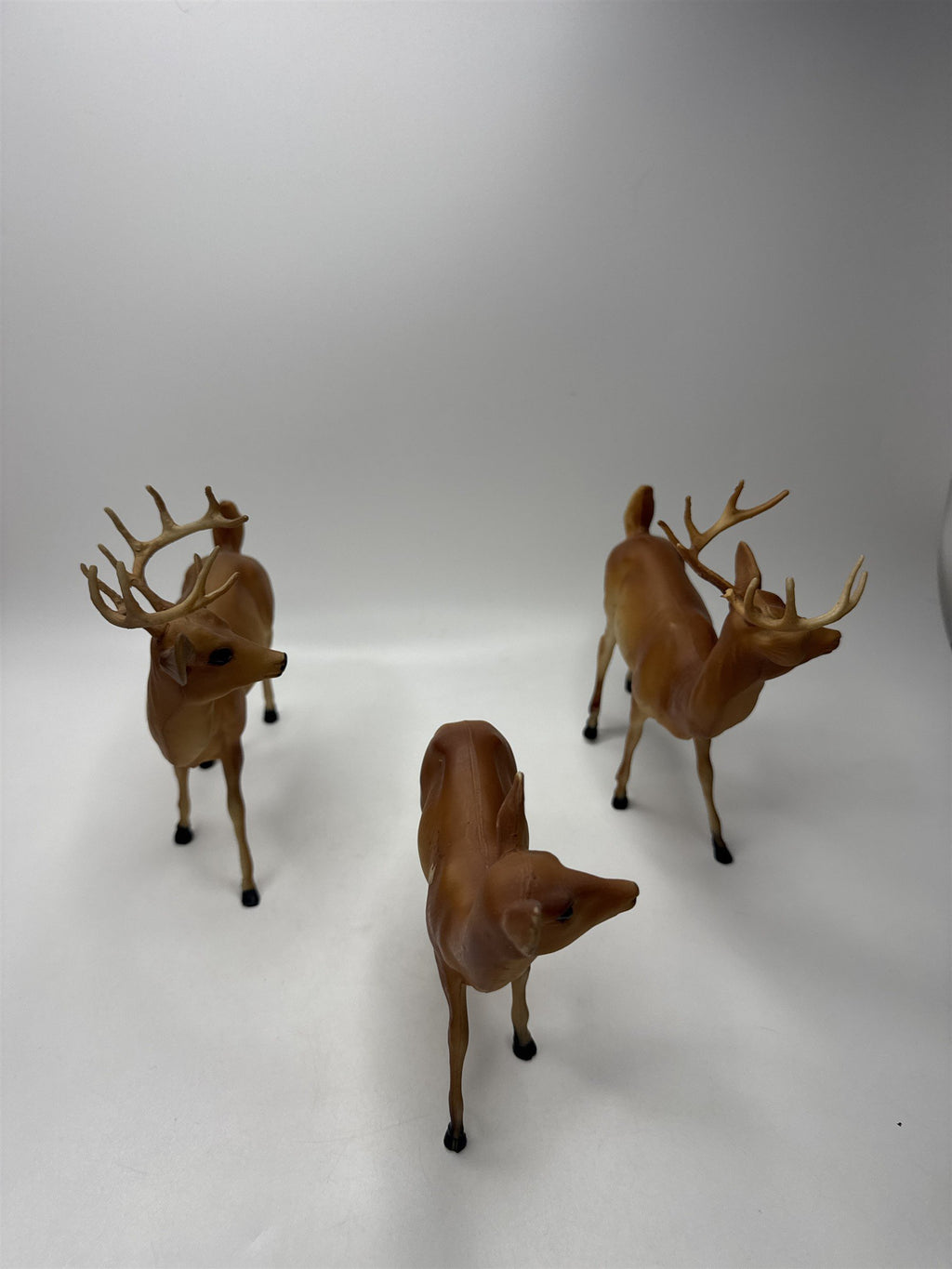 Set of 3 Vintage Hong Kong Hard Plastic Deer Family (2 Bucks, 1 Doe)