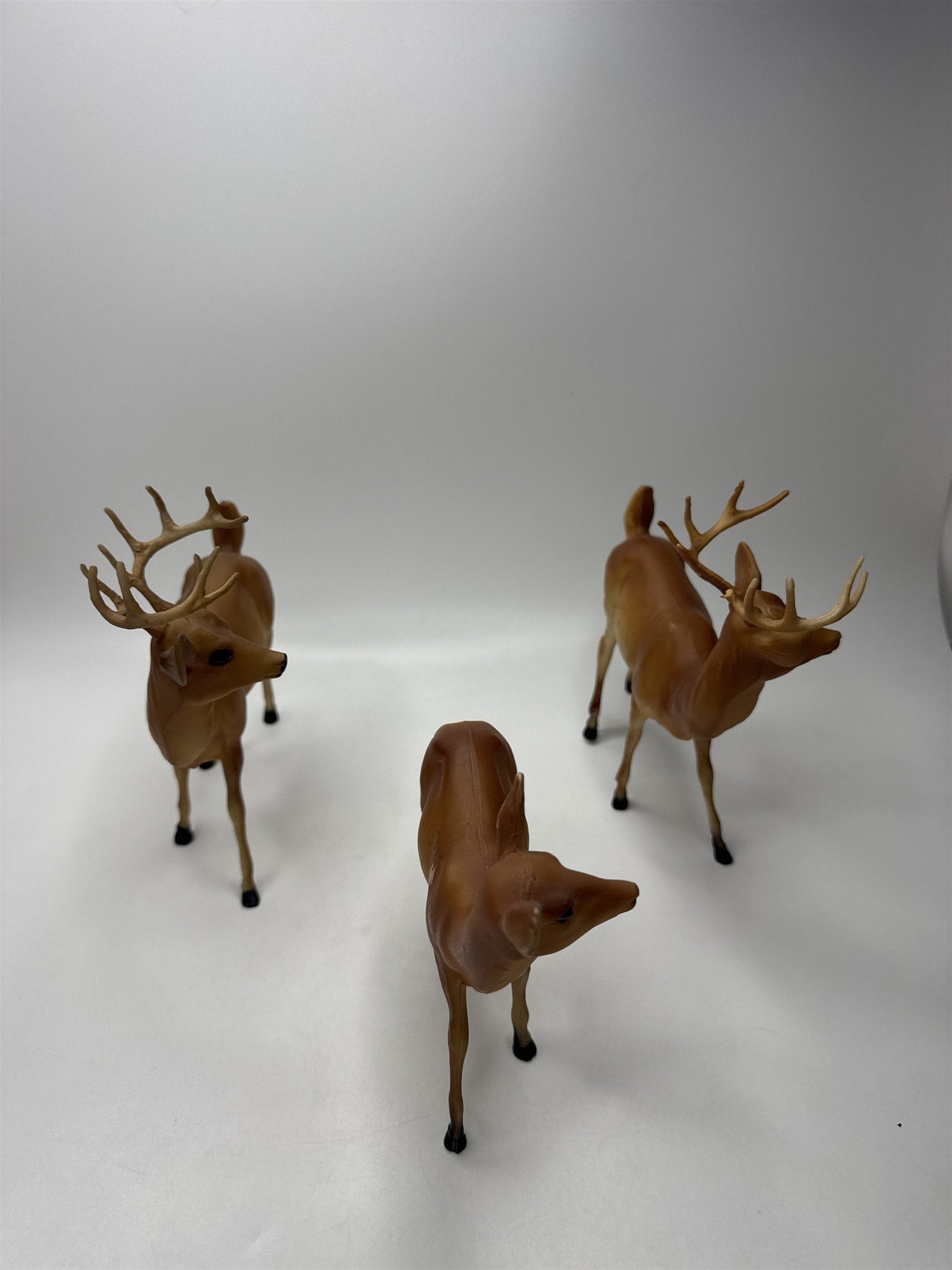 Set of 3 Vintage Hong Kong Hard Plastic Deer Family (2 Bucks, 1 Doe)
