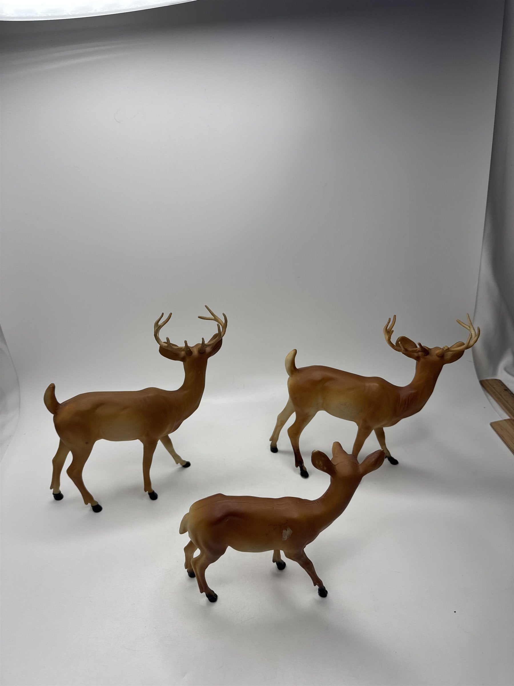 Set of 3 Vintage Hong Kong Hard Plastic Deer Family (2 Bucks, 1 Doe)