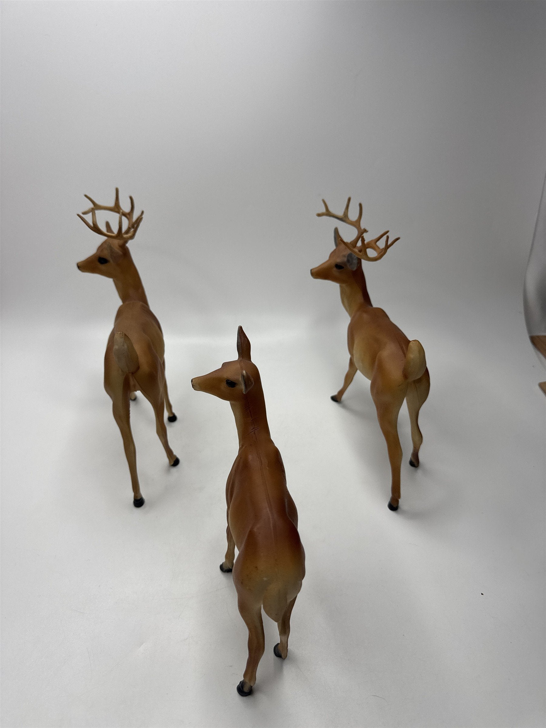 Set of 3 Vintage Hong Kong Hard Plastic Deer Family (2 Bucks, 1 Doe)