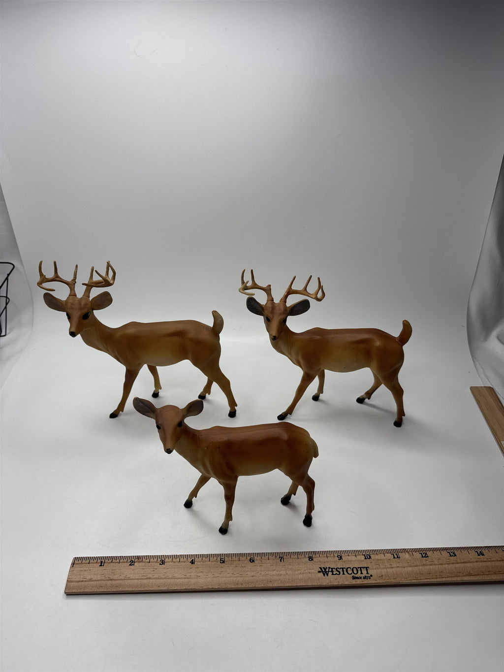 Set of 3 Vintage Hong Kong Hard Plastic Deer Family (2 Bucks, 1 Doe)