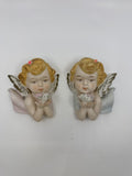 Set of 2 Tilso Japan Porcelain Hanging Angels Flowers Floral Angels