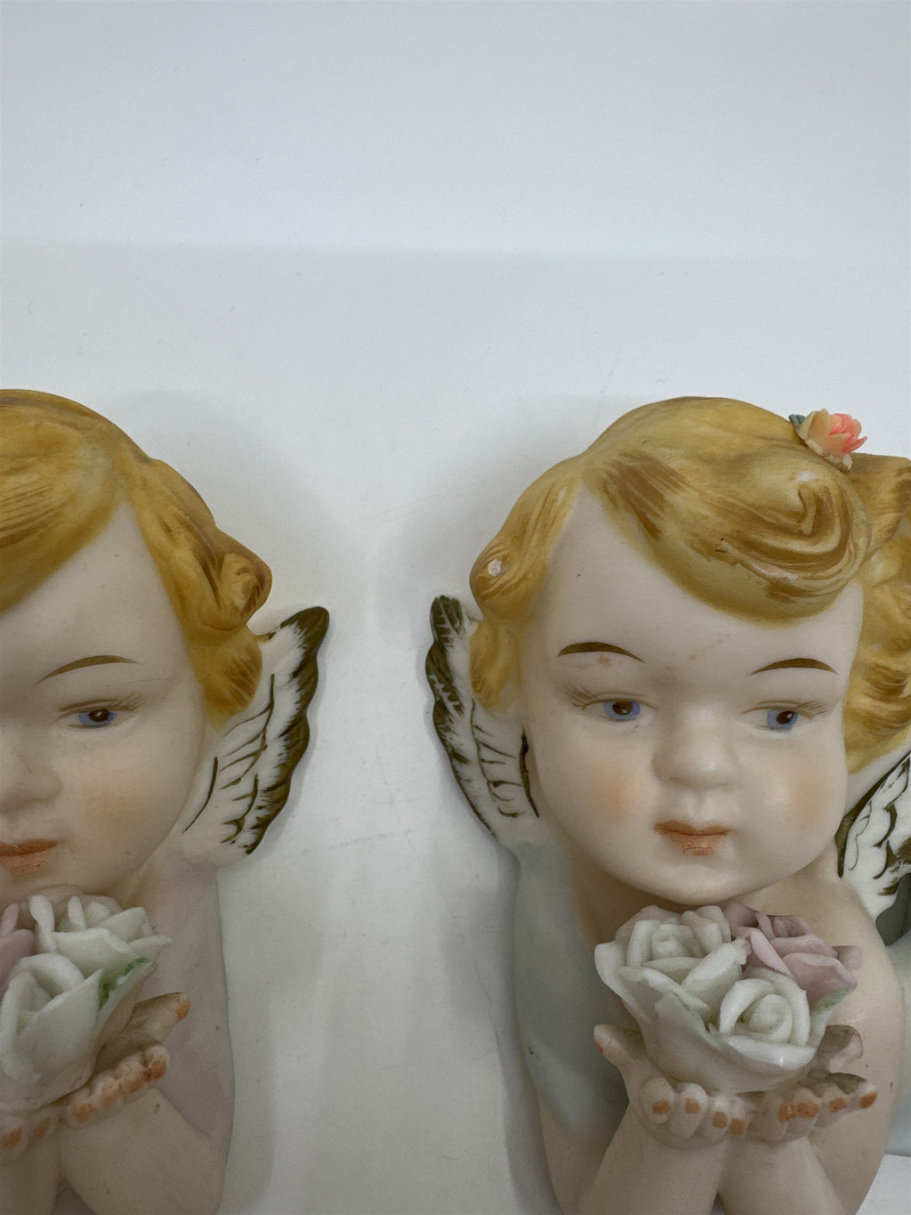 Set of 2 Tilso Japan Porcelain Hanging Angels Flowers Floral Angels