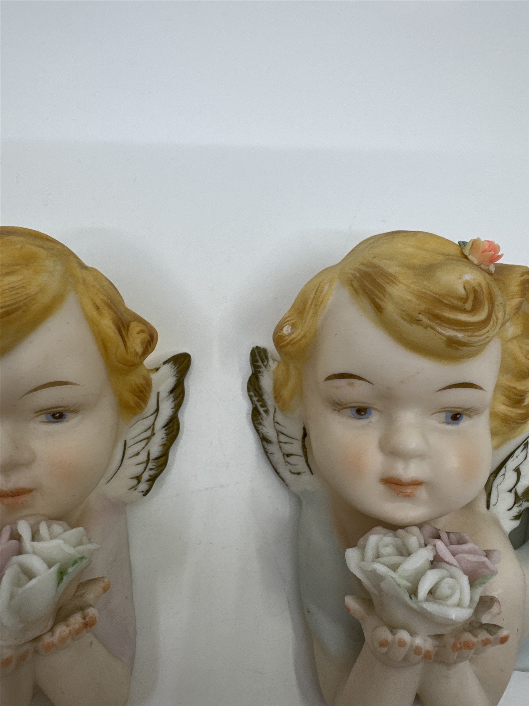 Set of 2 Tilso Japan Porcelain Hanging Angels Flowers Floral Angels