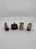 Set Of Four Vintage Christmas Tree Ornaments Santa Sleigh/Chimney And Cats