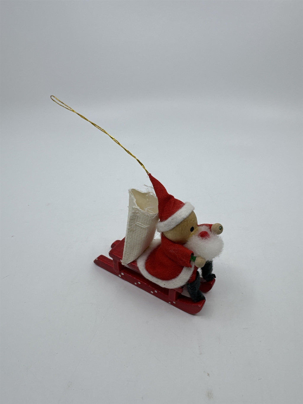 Set Of Four Vintage Christmas Tree Ornaments Santa Sleigh/Chimney And Cats