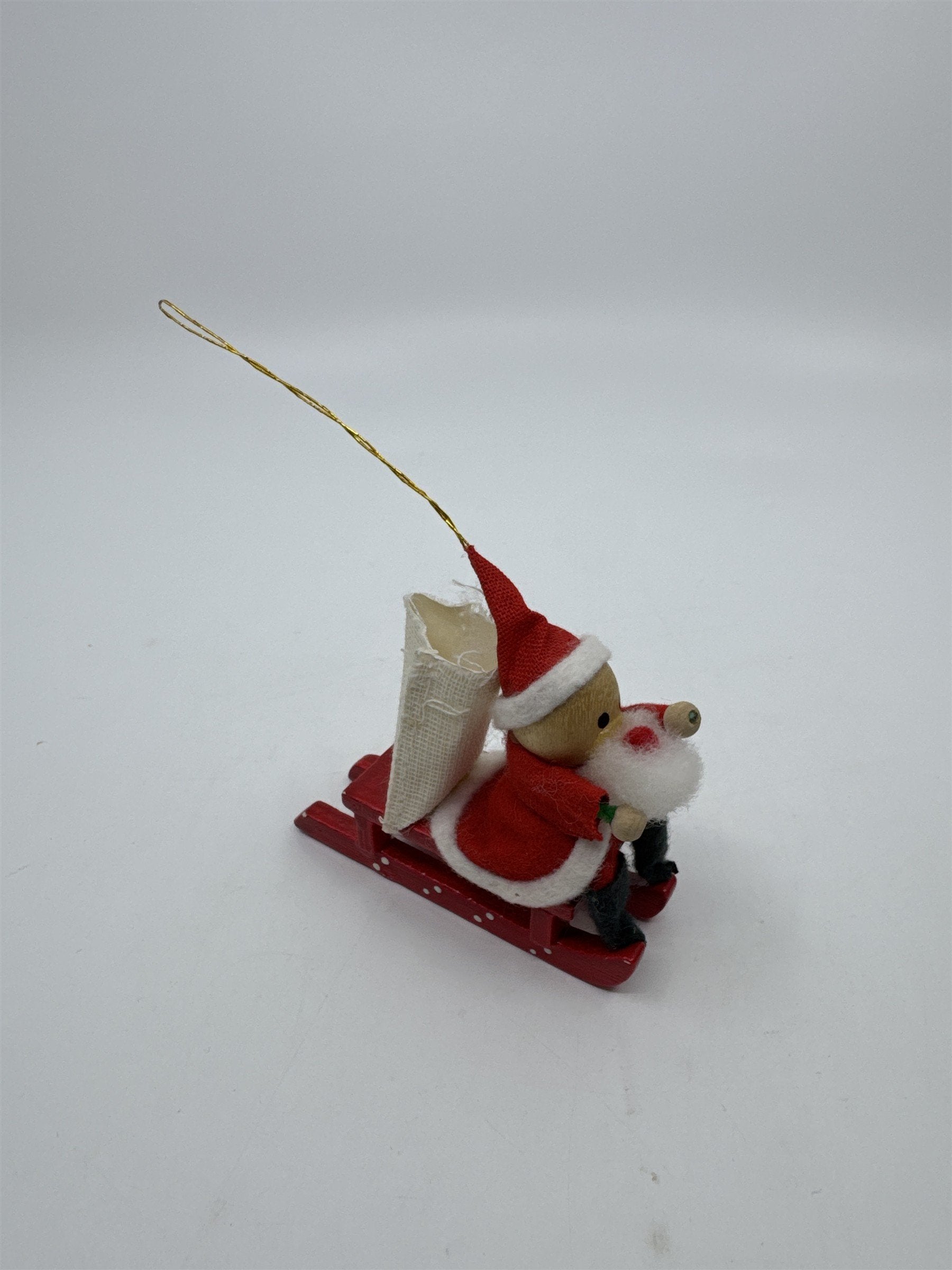 Set Of Four Vintage Christmas Tree Ornaments Santa Sleigh/Chimney And Cats