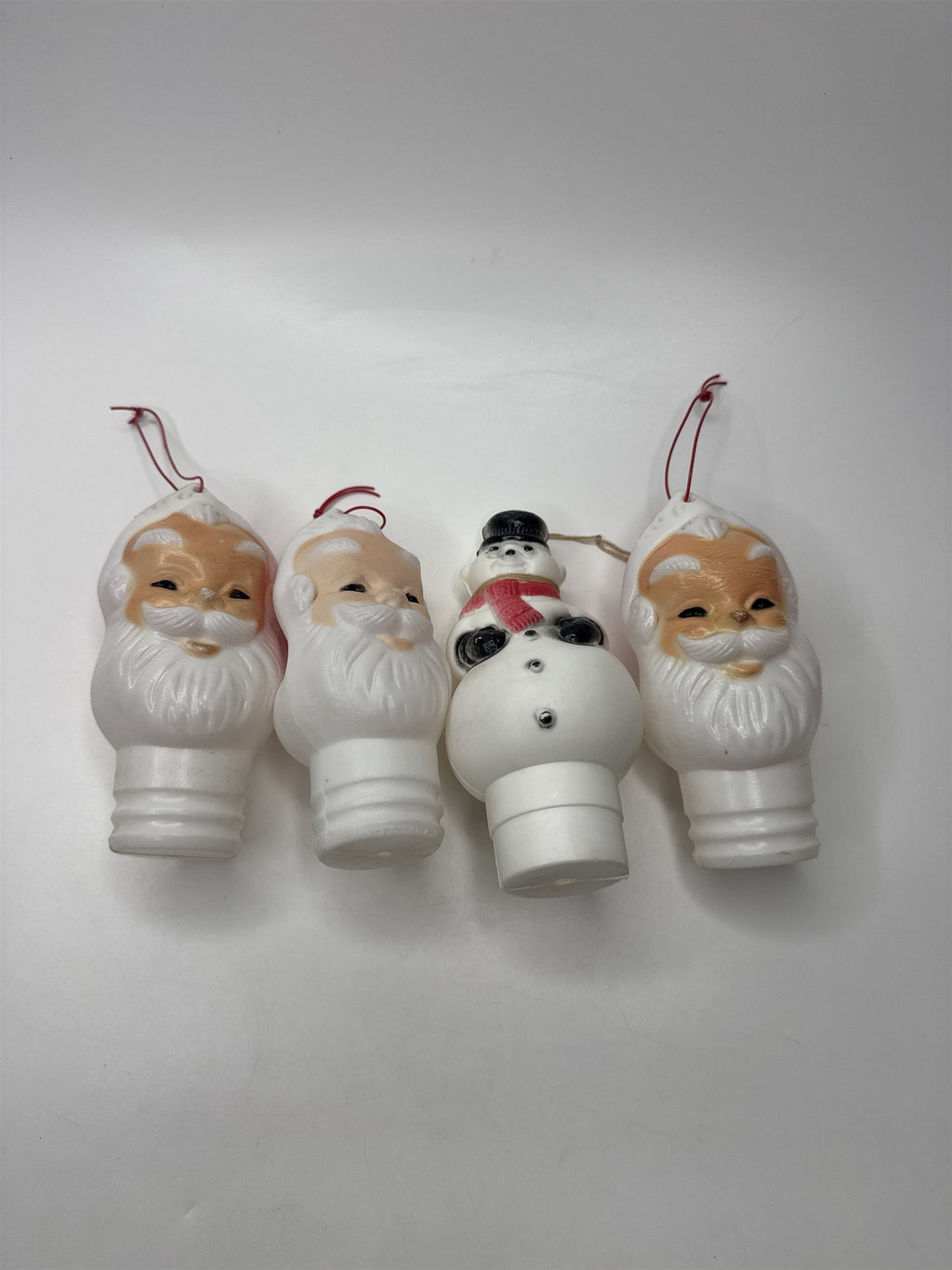 Set of 4 Blow Mold Candy Container Topper Ornaments Santa Claud & Snowman