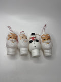 Set of 4 Blow Mold Candy Container Topper Ornaments Santa Claud & Snowman