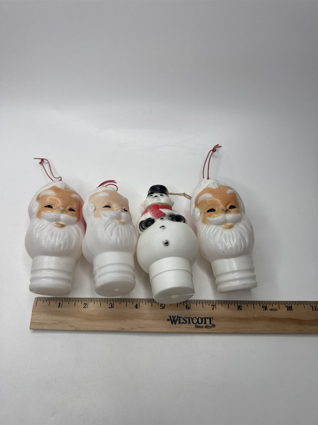 Set of 4 Blow Mold Candy Container Topper Ornaments Santa Claud & Snowman