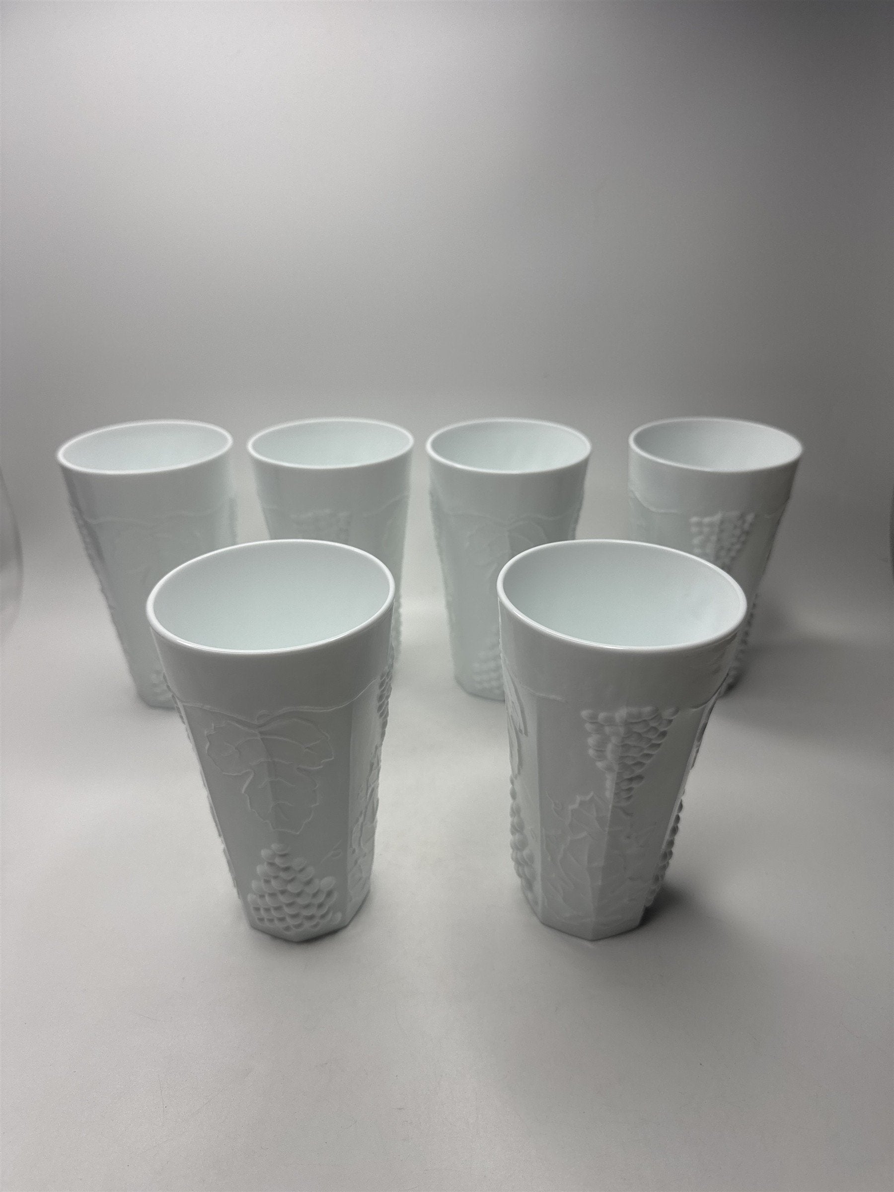 Set of 6 Vintage Grape Milk Glass Glasses 5-3/4" Tall