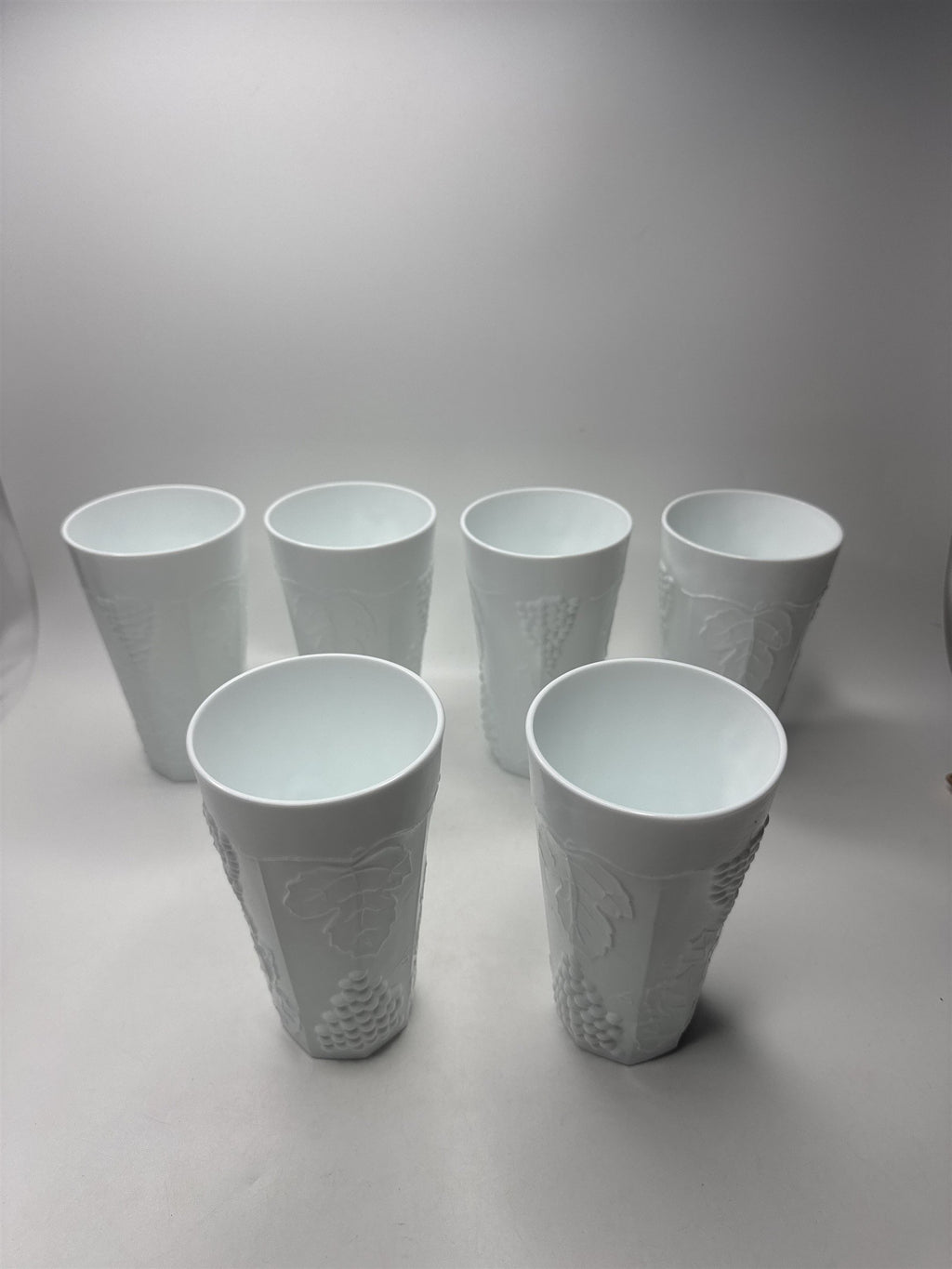 Set of 6 Vintage Grape Milk Glass Glasses 5-3/4" Tall
