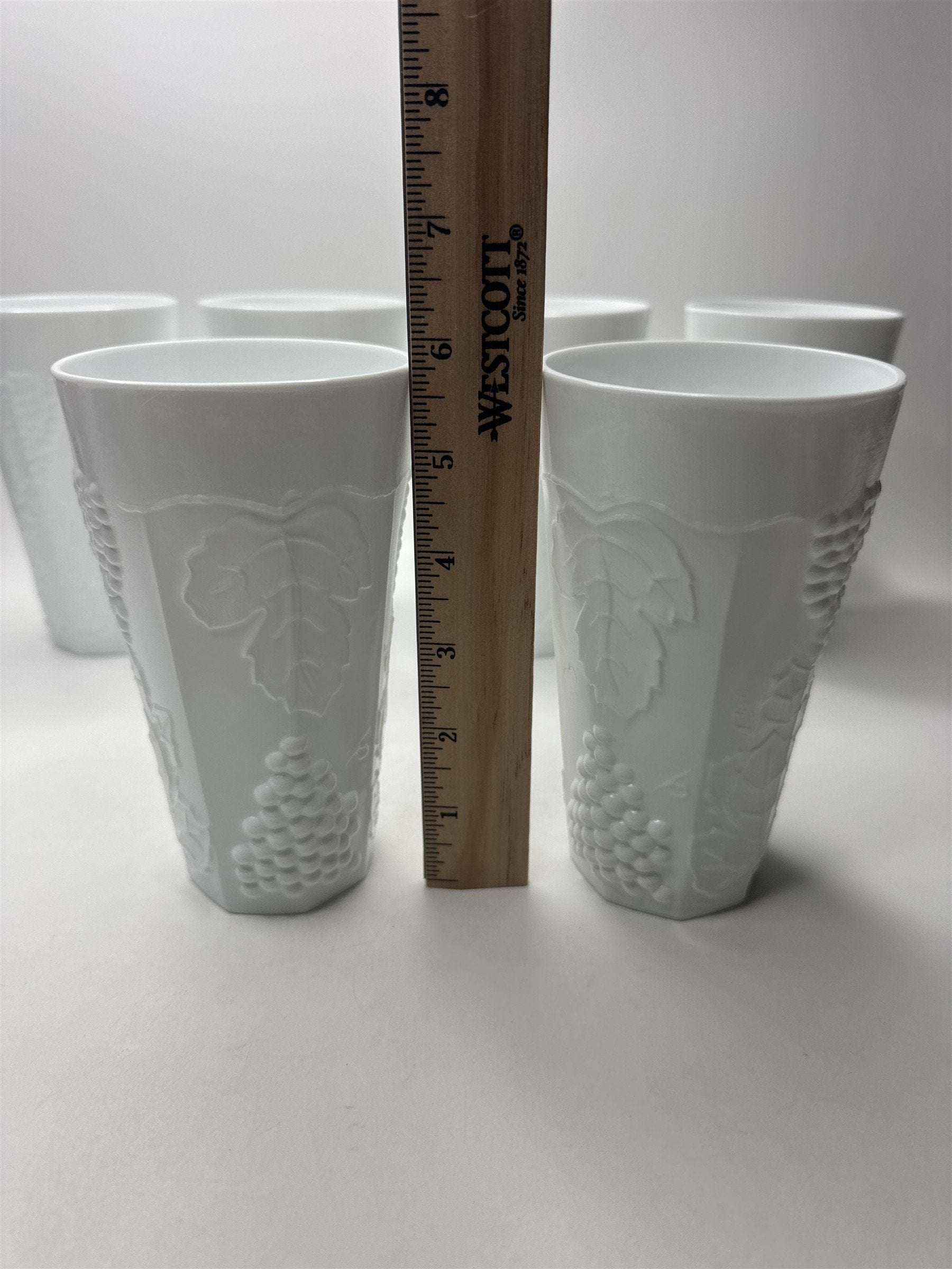Set of 6 Vintage Grape Milk Glass Glasses 5-3/4" Tall