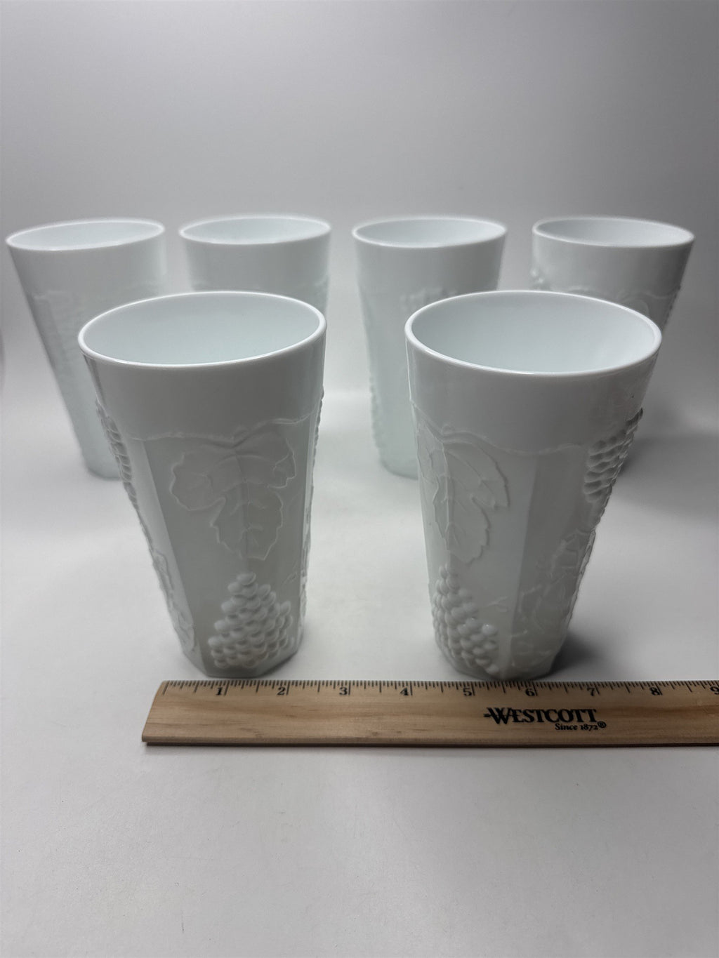 Set of 6 Vintage Grape Milk Glass Glasses 5-3/4" Tall