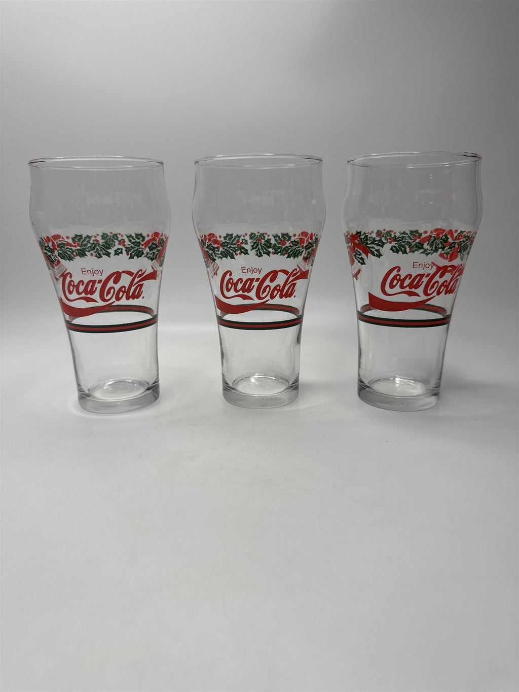 Set of 3 Vintage Coca-Cola Coke Holley Leaves and Bells Libbey Glasses