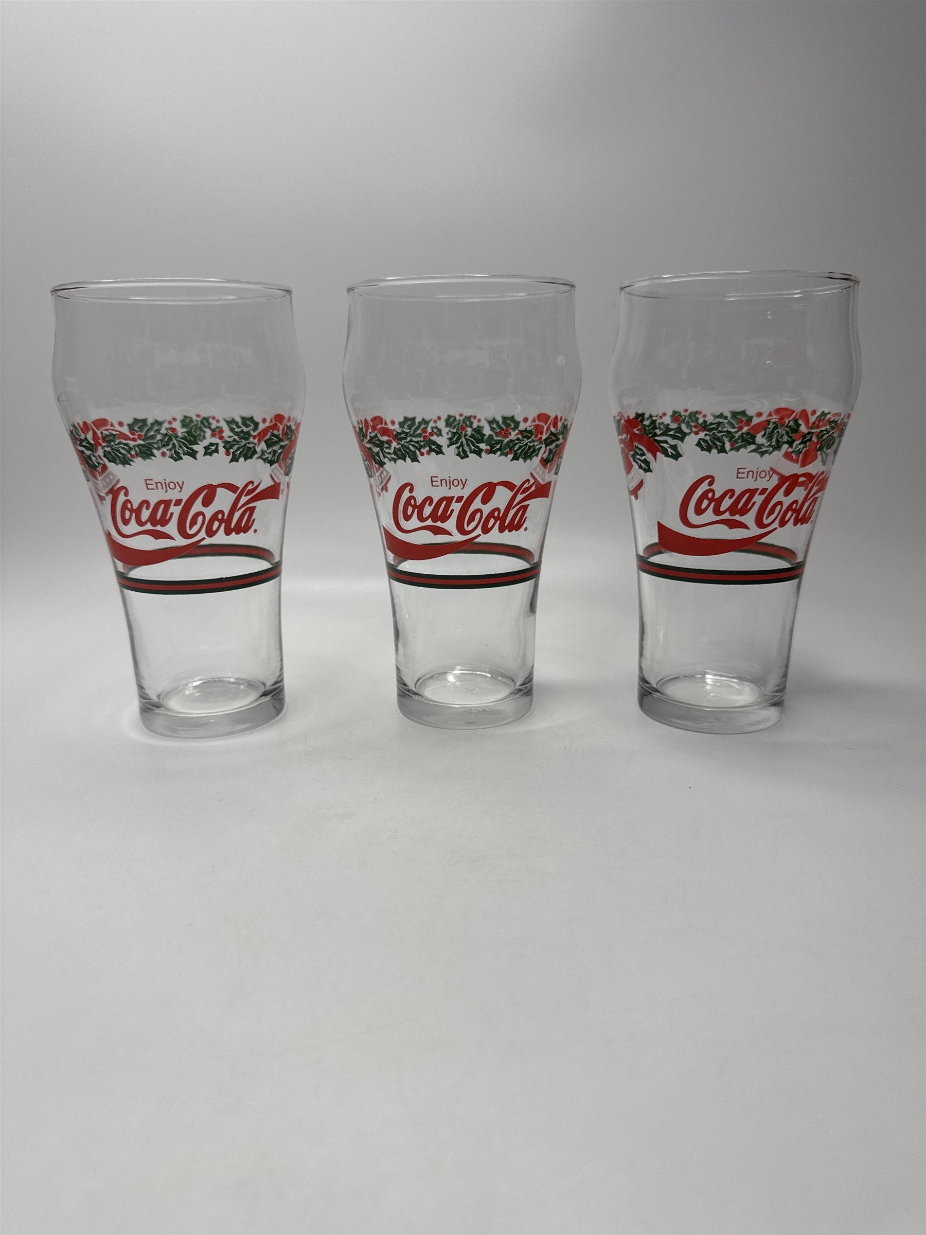 Set of 3 Vintage Coca-Cola Coke Holley Leaves and Bells Libbey Glasses