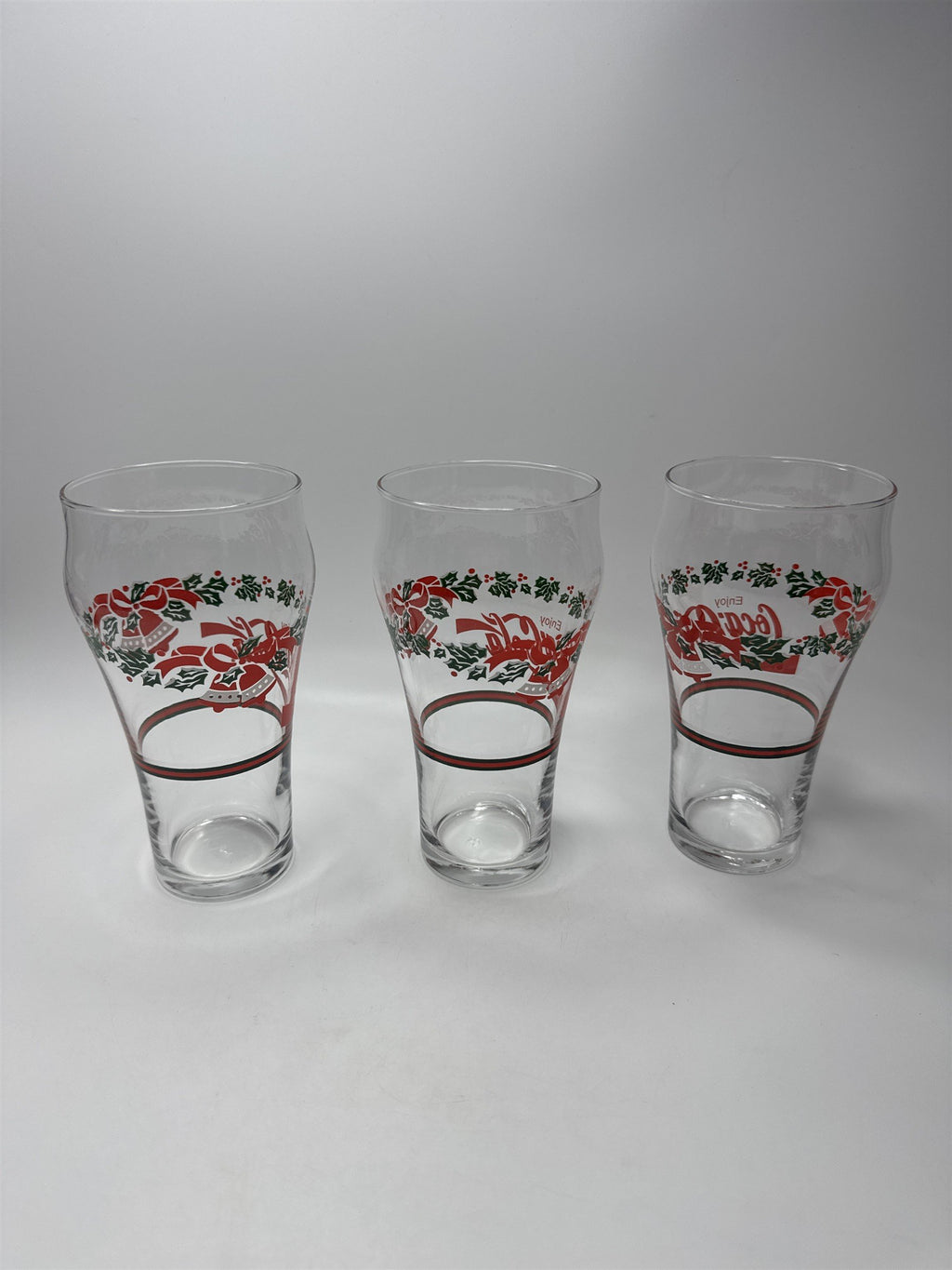 Set of 3 Vintage Coca-Cola Coke Holley Leaves and Bells Libbey Glasses