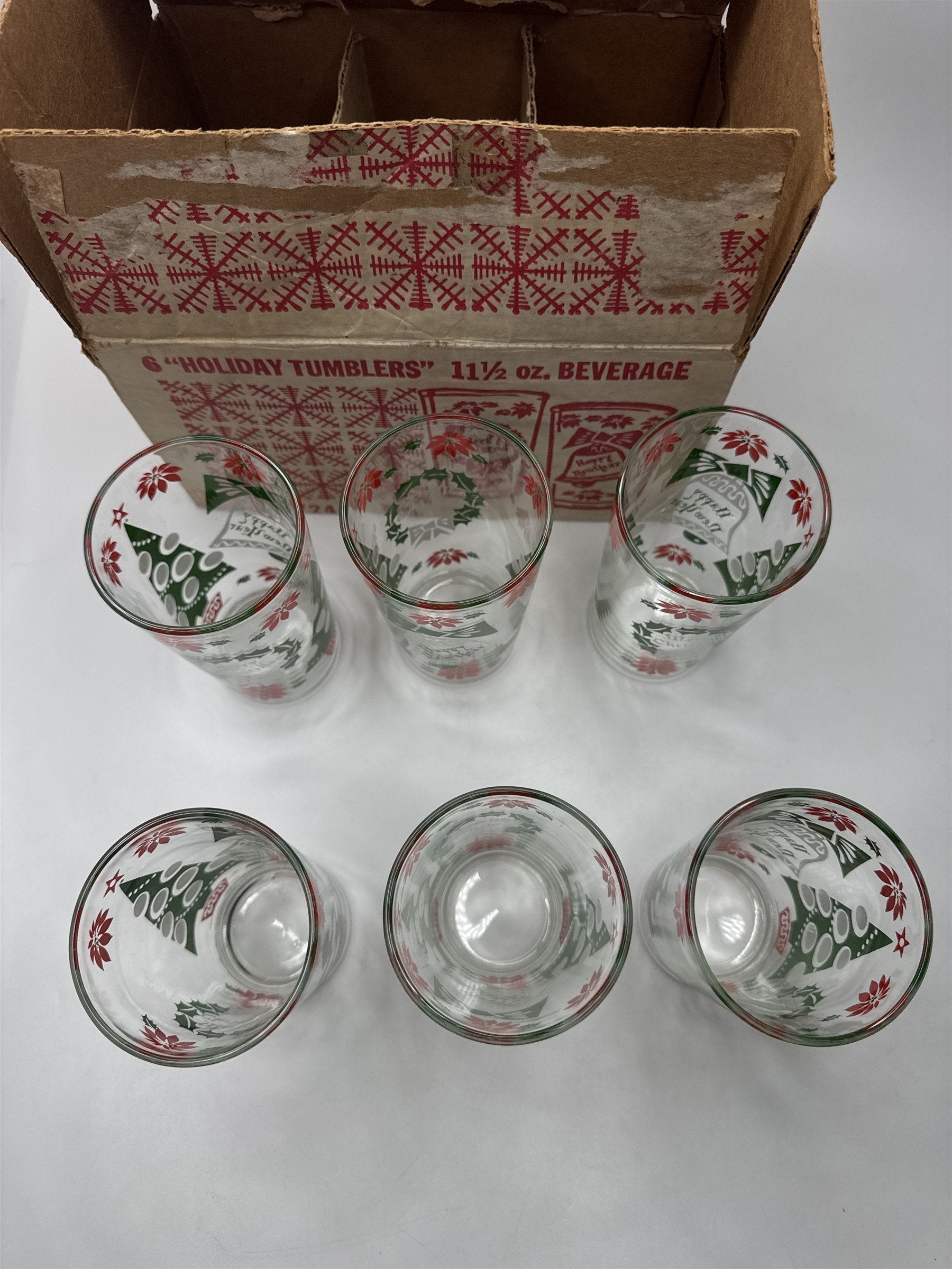 Set of 6 Vintage MCM Christmas Holiday Tumblers 11-1/2 oz Groovy Xmas New Years