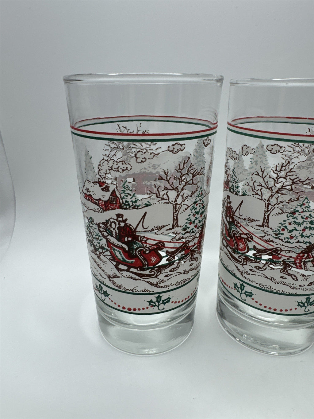 Set of 5 Vintage Home Interiors Sleighride Embossed Winter Scene Glasses