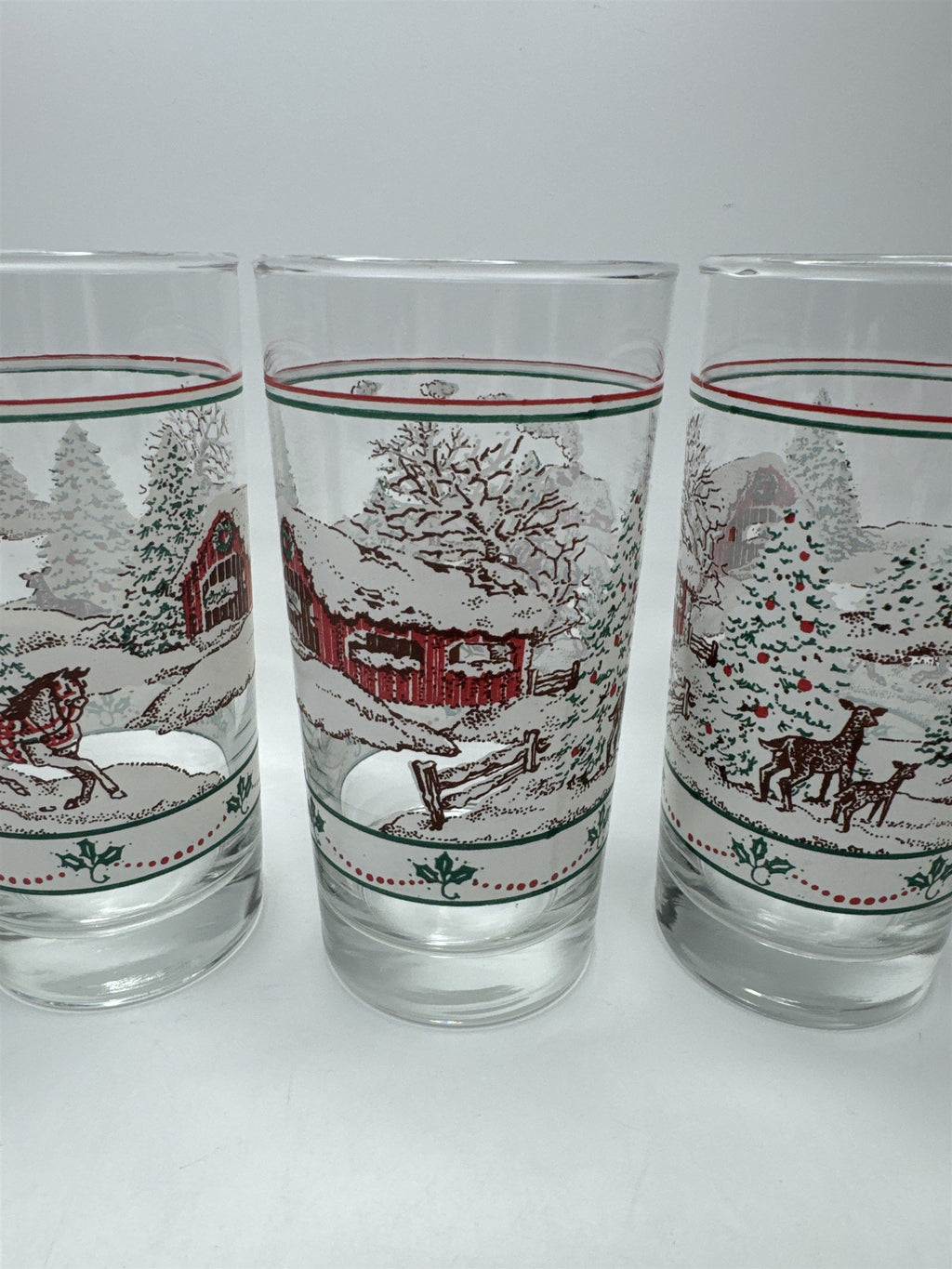 Set of 5 Vintage Home Interiors Sleighride Embossed Winter Scene Glasses
