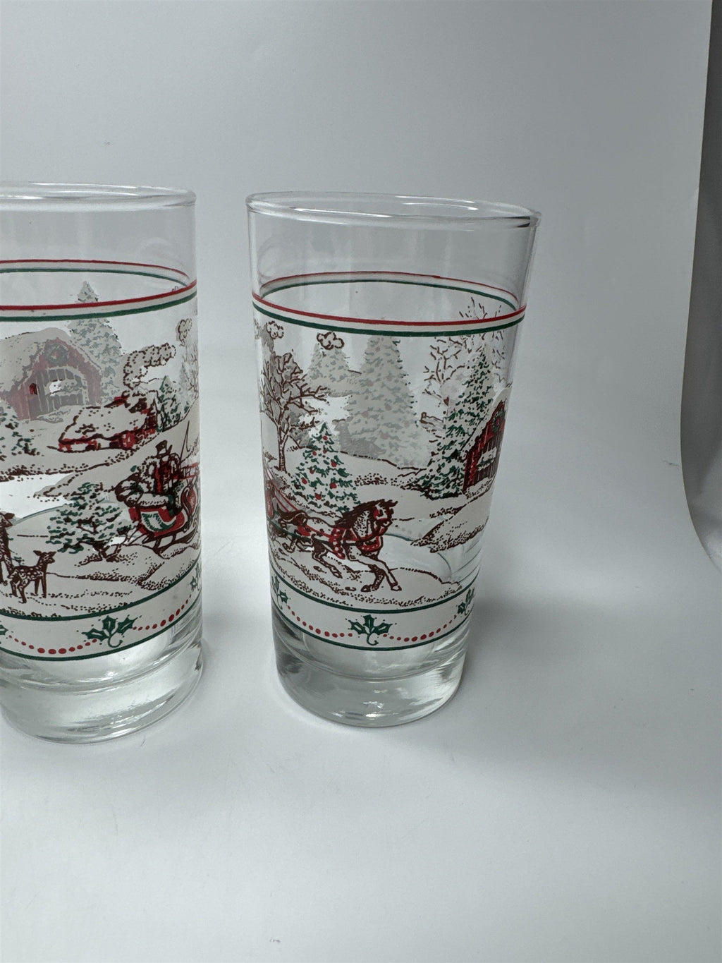 Set of 5 Vintage Home Interiors Sleighride Embossed Winter Scene Glasses