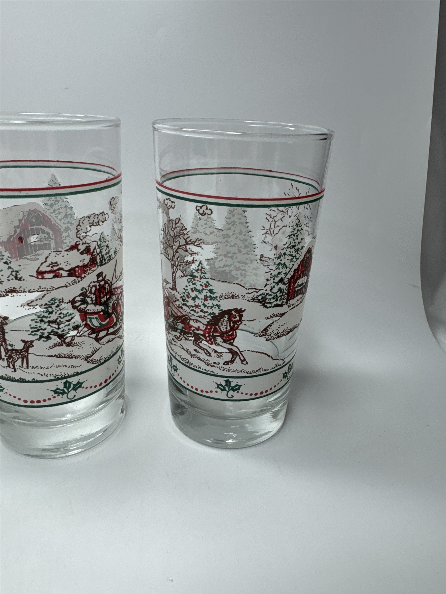 Set of 5 Vintage Home Interiors Sleighride Embossed Winter Scene Glasses