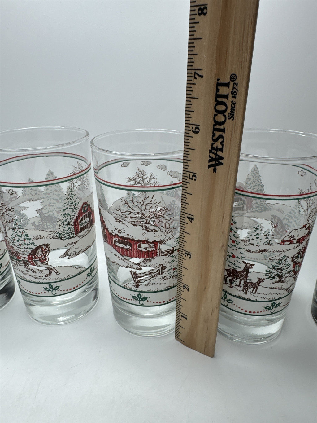 Set of 5 Vintage Home Interiors Sleighride Embossed Winter Scene Glasses