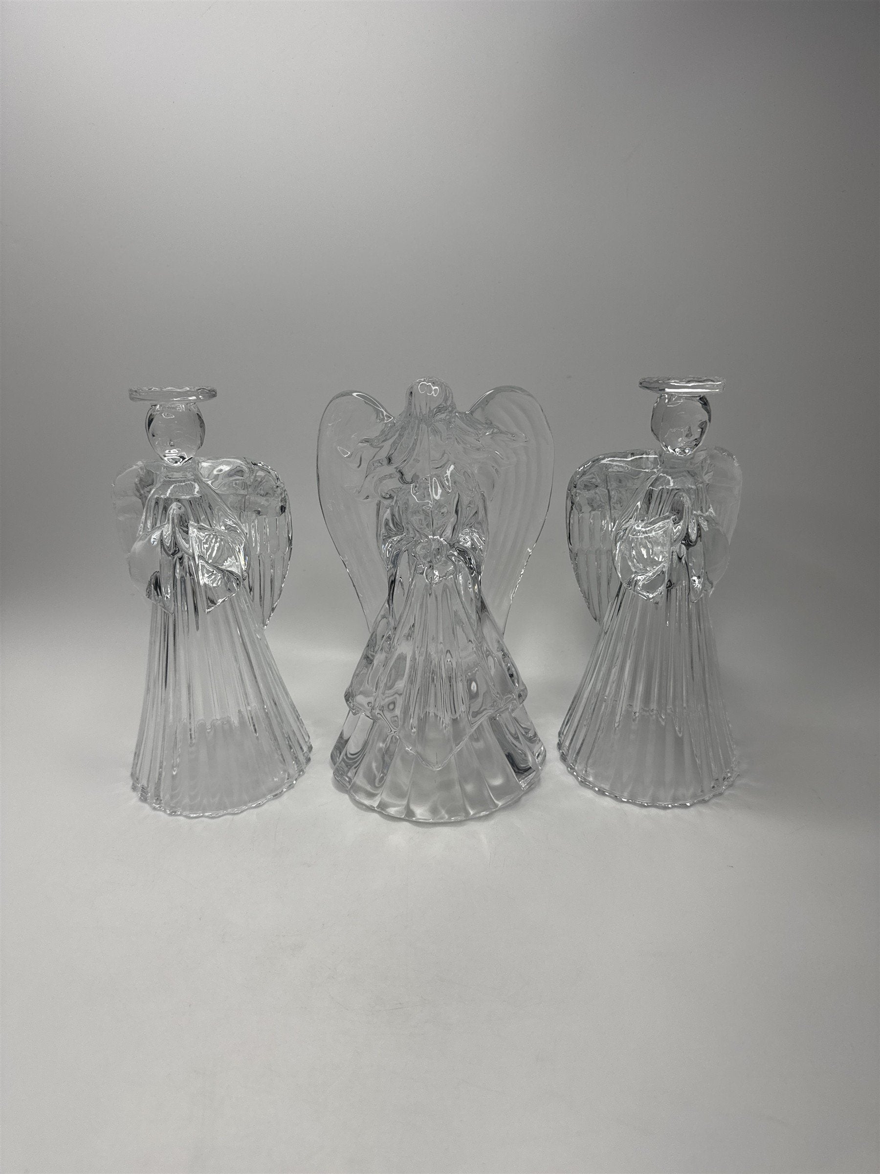 Lot of 3 Vintage Lead Crystal Angels Candlestick Holders