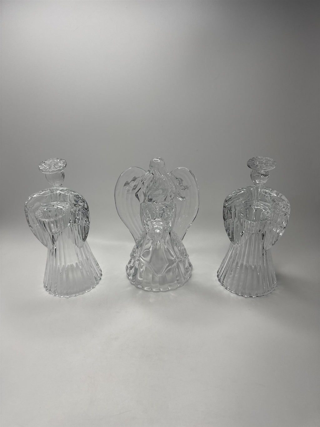 Lot of 3 Vintage Lead Crystal Angels Candlestick Holders