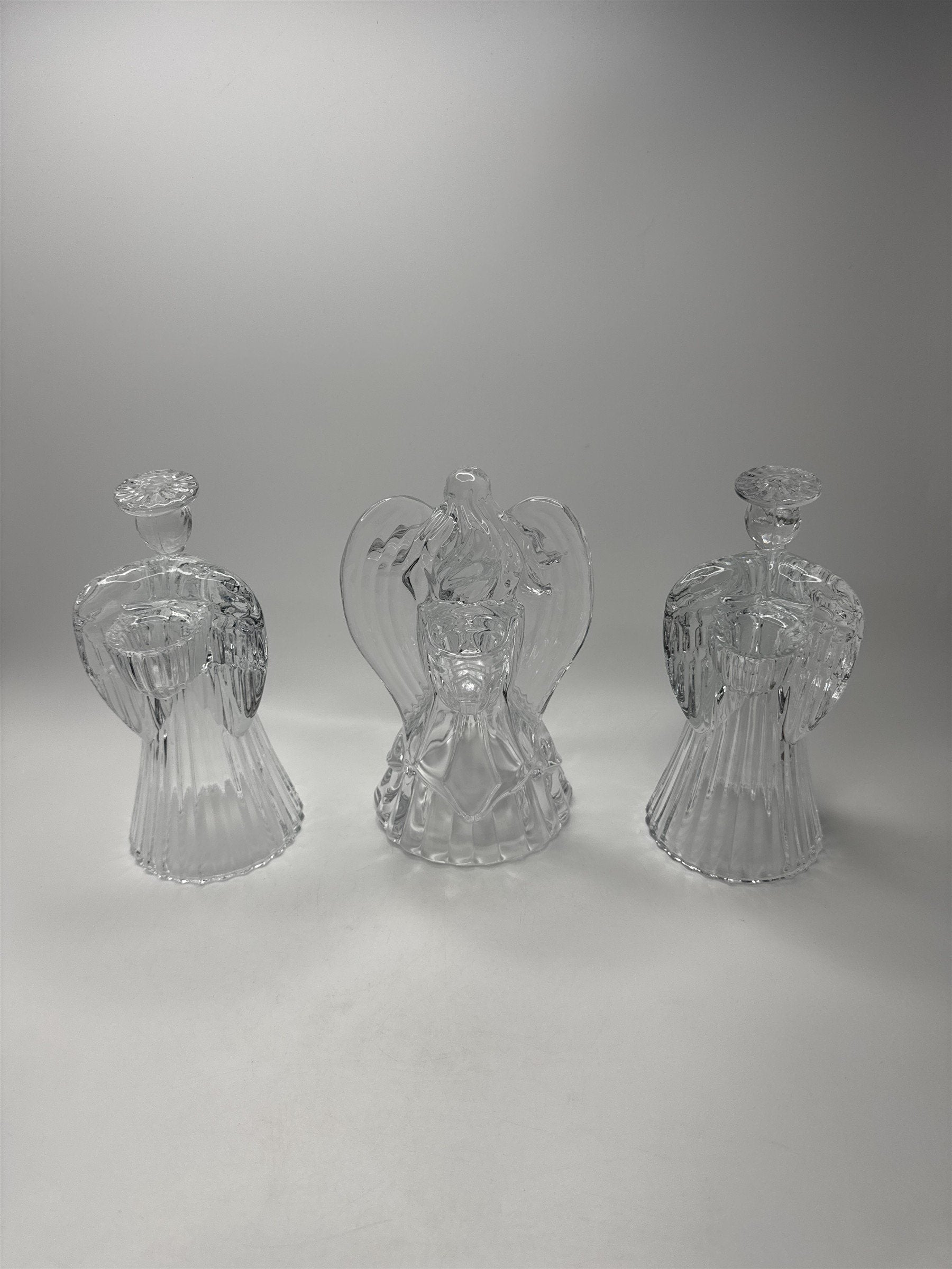 Lot of 3 Vintage Lead Crystal Angels Candlestick Holders