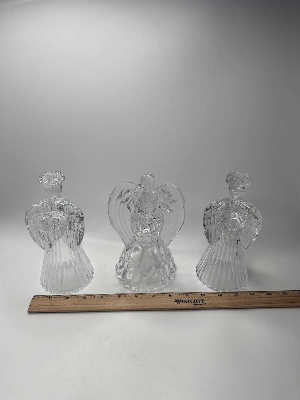 Lot of 3 Vintage Lead Crystal Angels Candlestick Holders