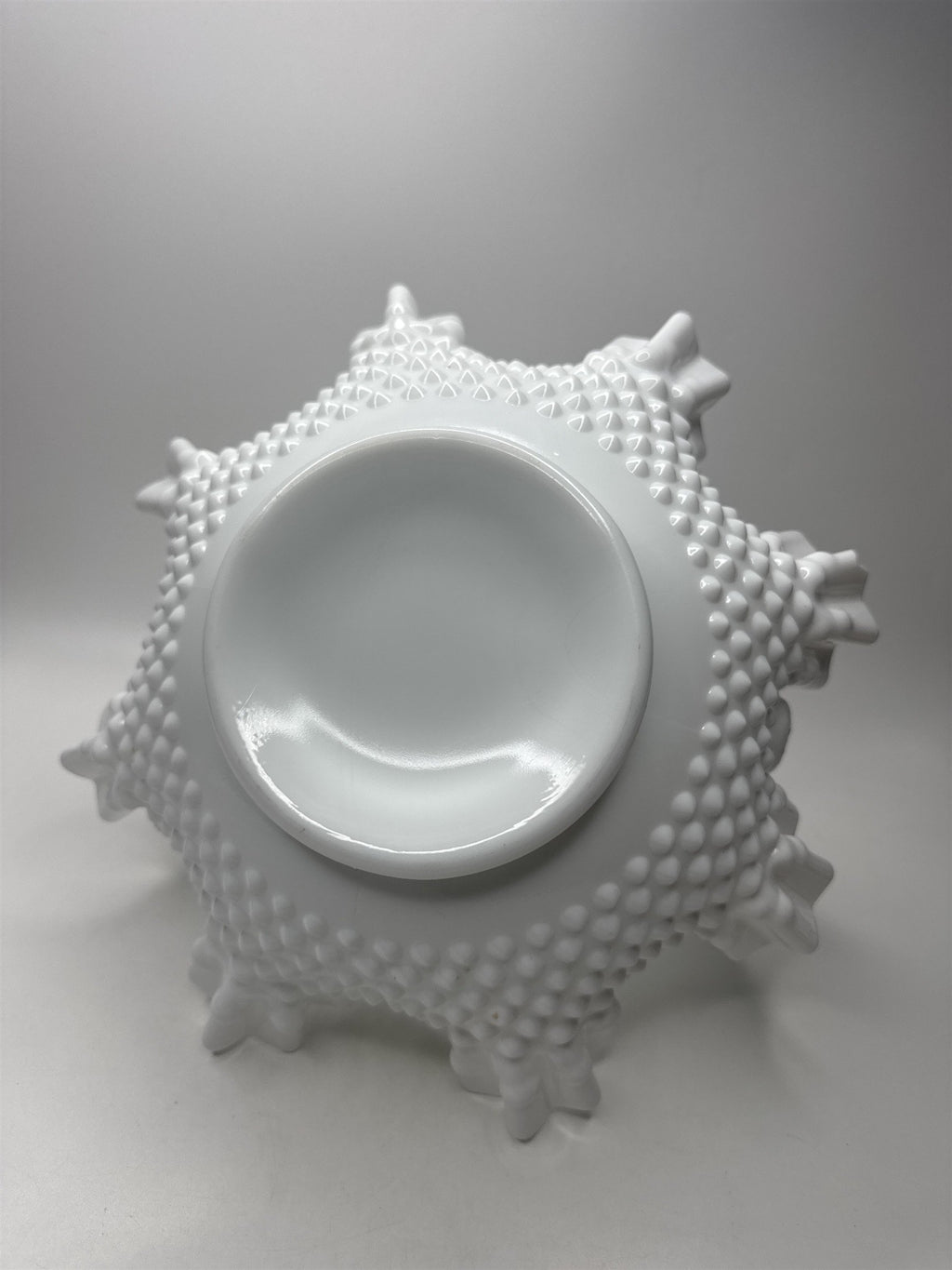 Fenton Hobnail Milk Glass Brides Basket /w Roped Handle Ruffled Edge Basket