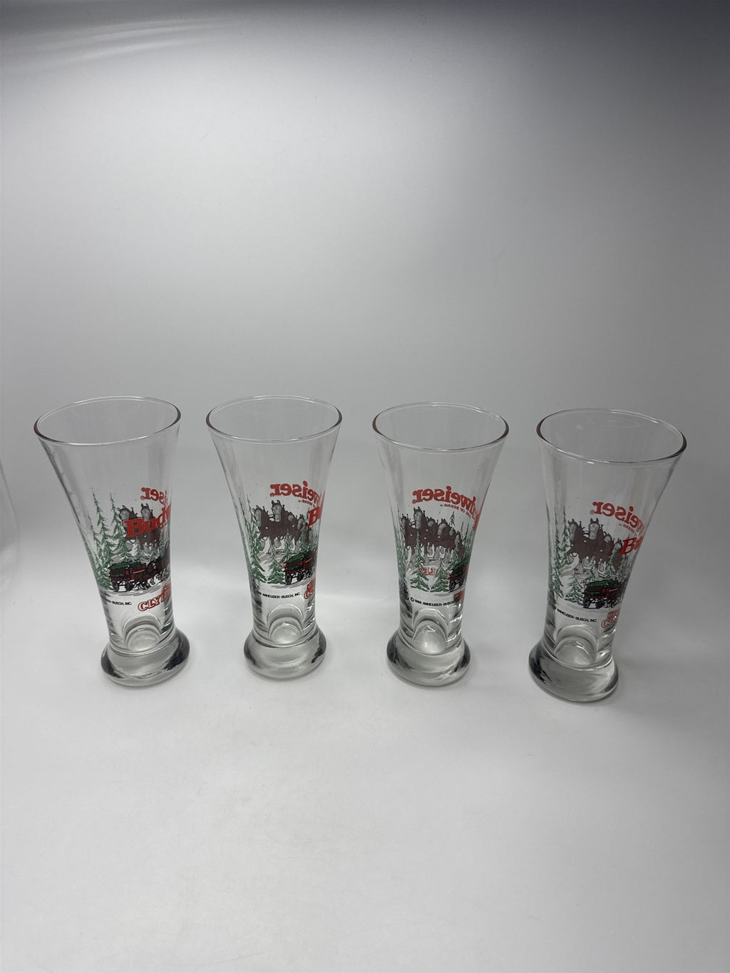 Set of 4 Vintage 1989 Budweiser Pilsner Beer Glasses Clydesdale Christmas Winter