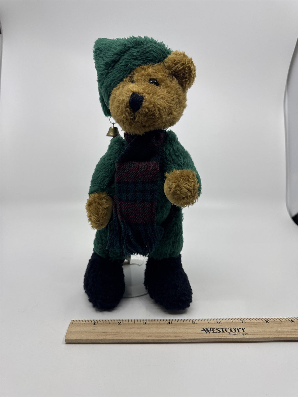 Vintage JB Bean Boyds Bears Christmas Bear W/ Green Outfit, Hat, And Scarf