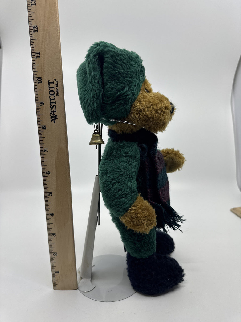 Vintage JB Bean Boyds Bears Christmas Bear W/ Green Outfit, Hat, And Scarf