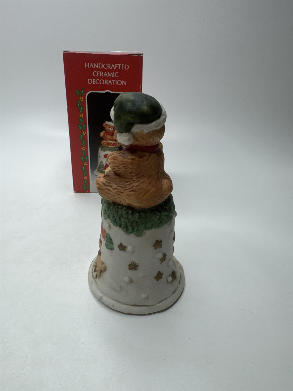 Vintage Santa Claus Ringing Bell Dinner Bell Handcrafted Ceramic Teddy Bear Drum