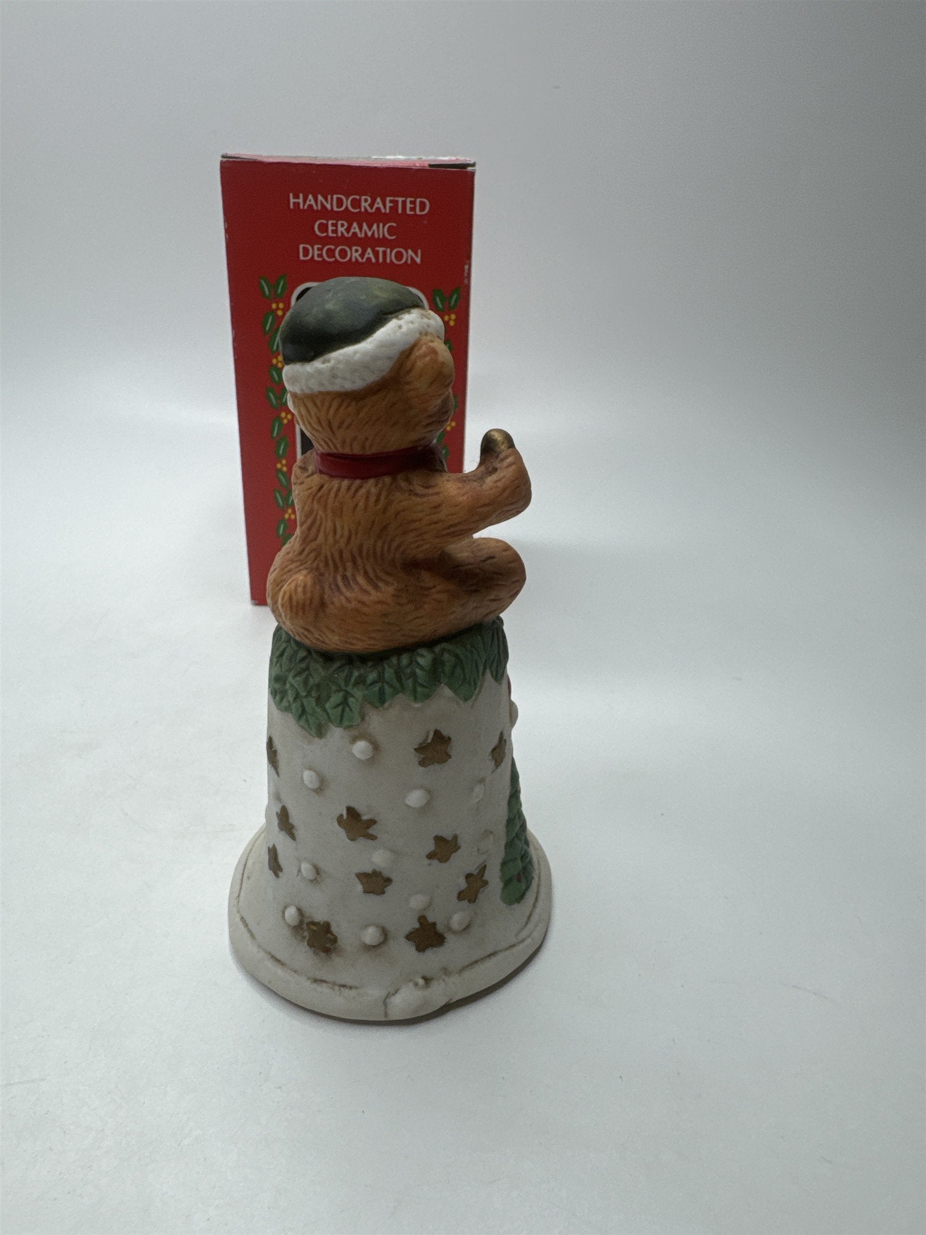Vintage Santa Claus Ringing Bell Dinner Bell Handcrafted Ceramic Teddy Bear Drum