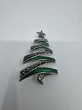 Vintage Green And Silver Christmas Tree Enamel Zig Zag Design Brooch Pin