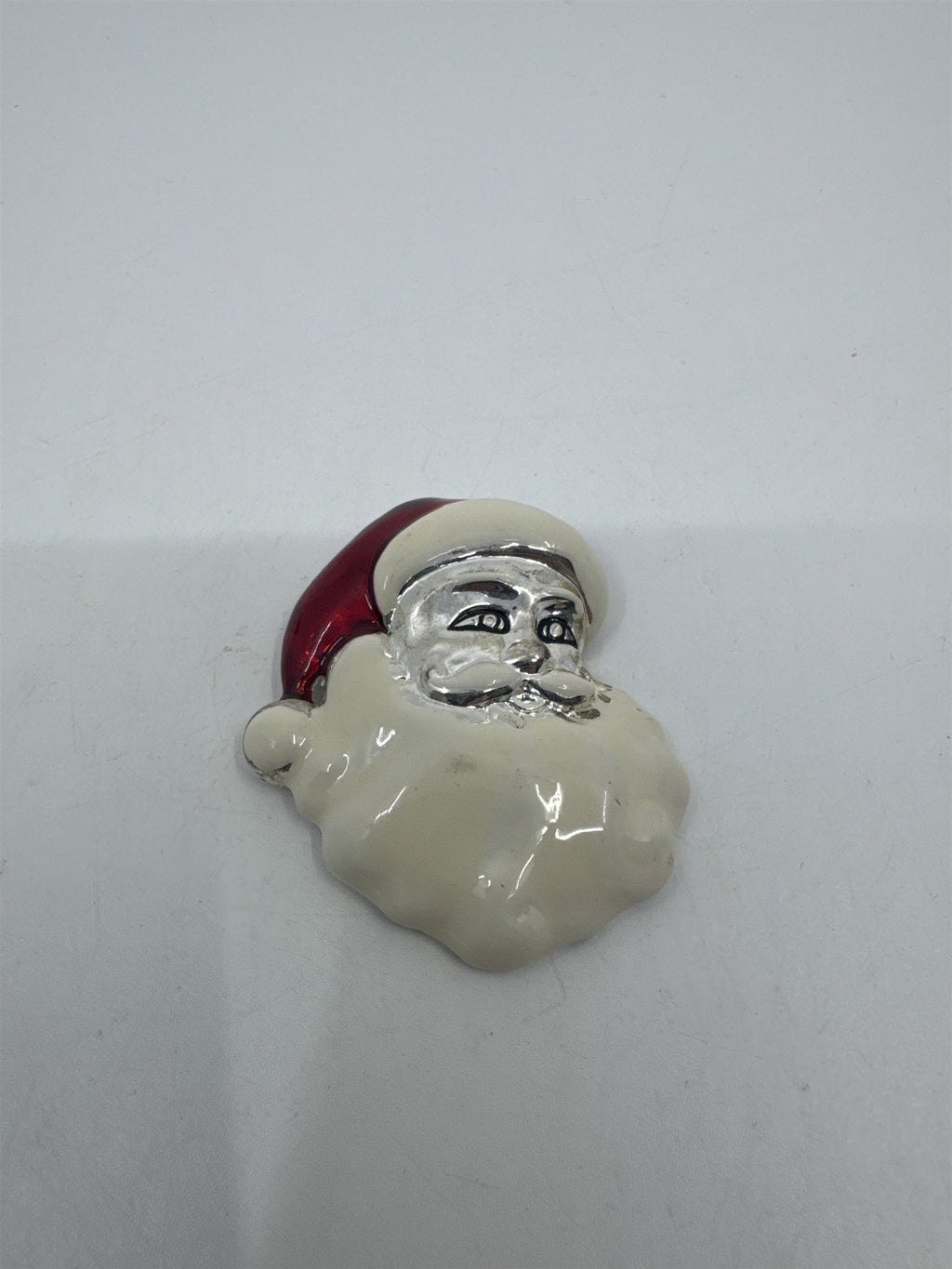 Vintage Silver Santa Clause Christmas Enamel Brooch Holiday Pin
